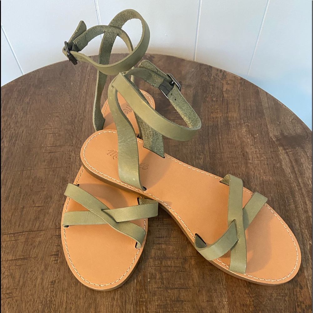 Madewell Ankle Wrap Sandal - Green Leather Sz 9.5